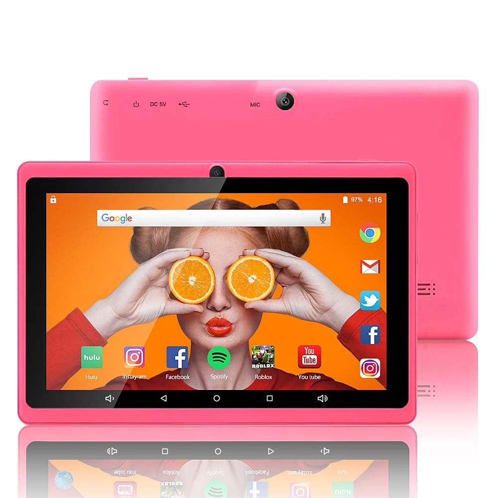 7 inch Tablet Google Android 6.0 Quad Core 1024x600 Dual Camera Wi-Fi Bluetooth 1GB/8GB Play Store Netfilix Skype 3D Game Supported GMS Certified(Pink)