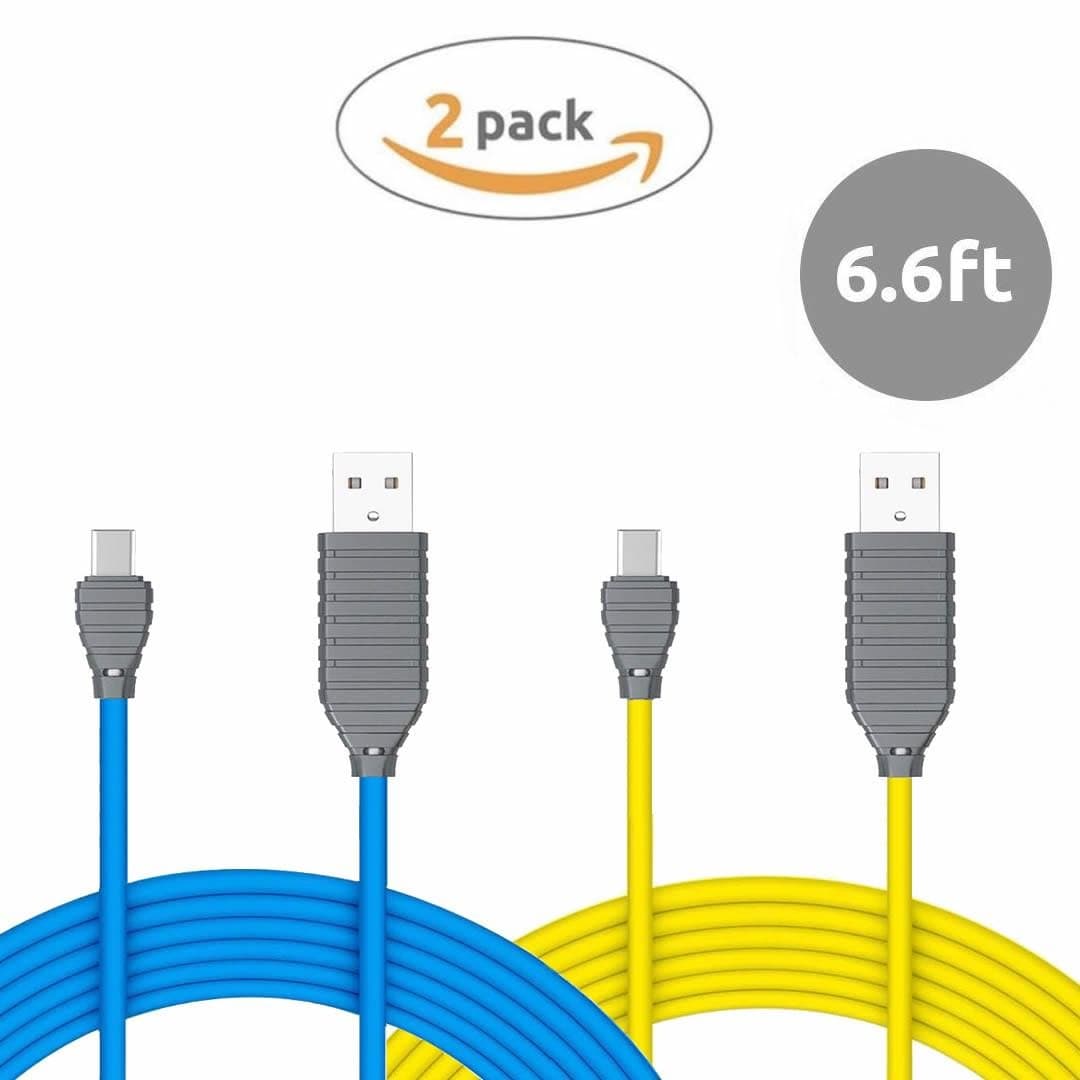 VOJO (2 Pack) USB Type C Cable 6.6ft / 2m [Blue & Yellow], Premium Charge and Sync Cord