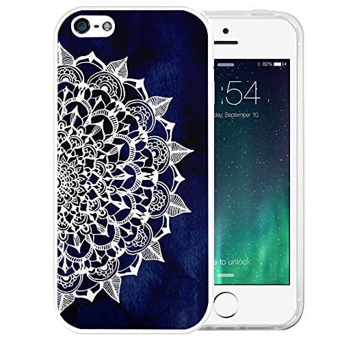 iPhone SE Case, LAACO Beautiful Clear TPU Case Rubber Silicone Skin Cover for iPhone 5/5S/SE - Midnight Blue Maya Mandala