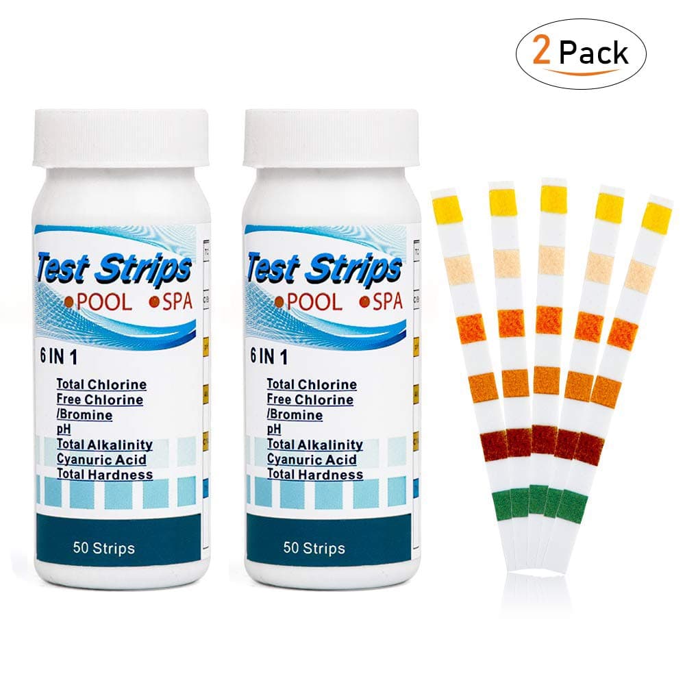 miaosun Pool Test Strips, 6-in-1 Spa Test Strips for Hot Tubs, PH Total Chlorine, Free Chlorine/Bromine, Total Alkalinity, Cyanuric Acid, Total Hardness Water Chemistry Tester, 100 Count (2 Pack)