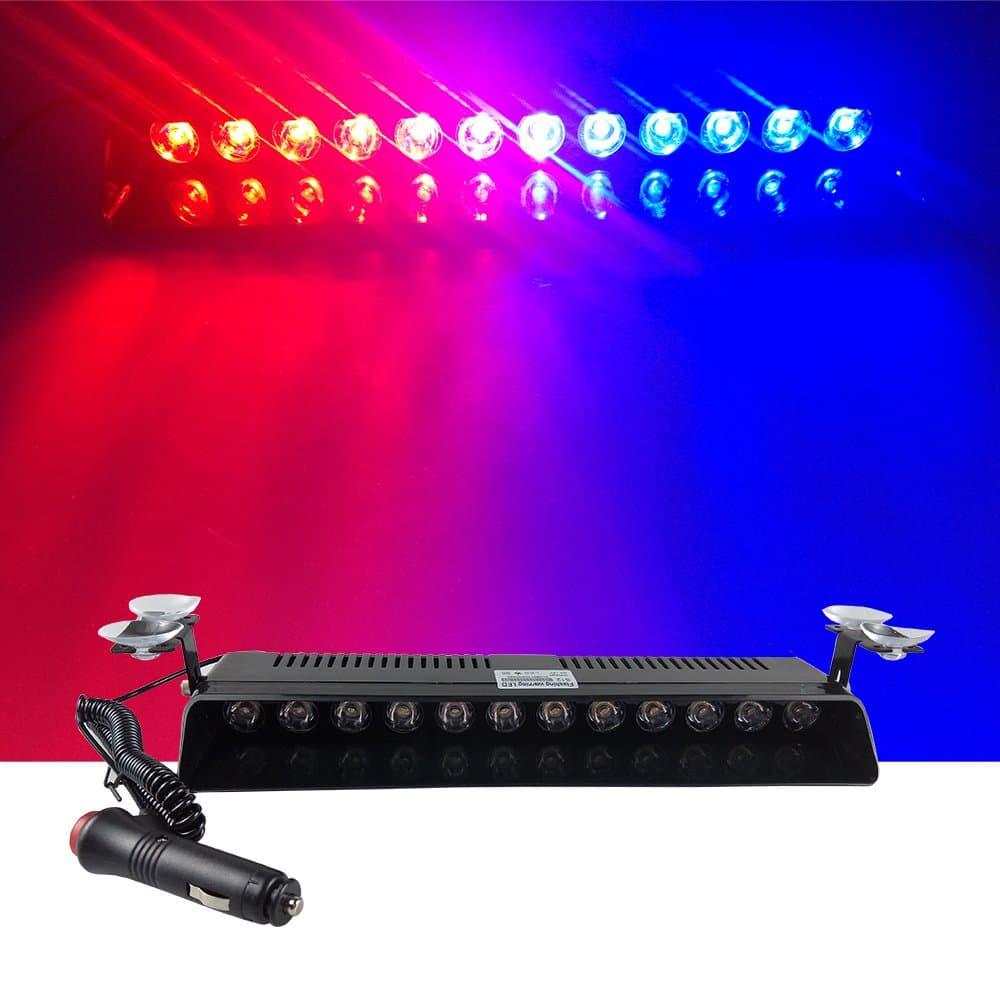 12V Car Truck Emergency Strobe Flash Light Sucker Dashboard Interior Windshield Warning Light Bar Current (12LED, Red and Blue)