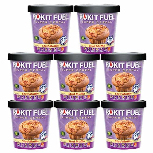 Rokit Fuel Instant Cereal Cup - Quantity 8 - Stud Muffin Flavor - All Natural, Vegan / Vegetarian, GMO Free - Hot or Cold - Microwavable Breakfast Oatmeal