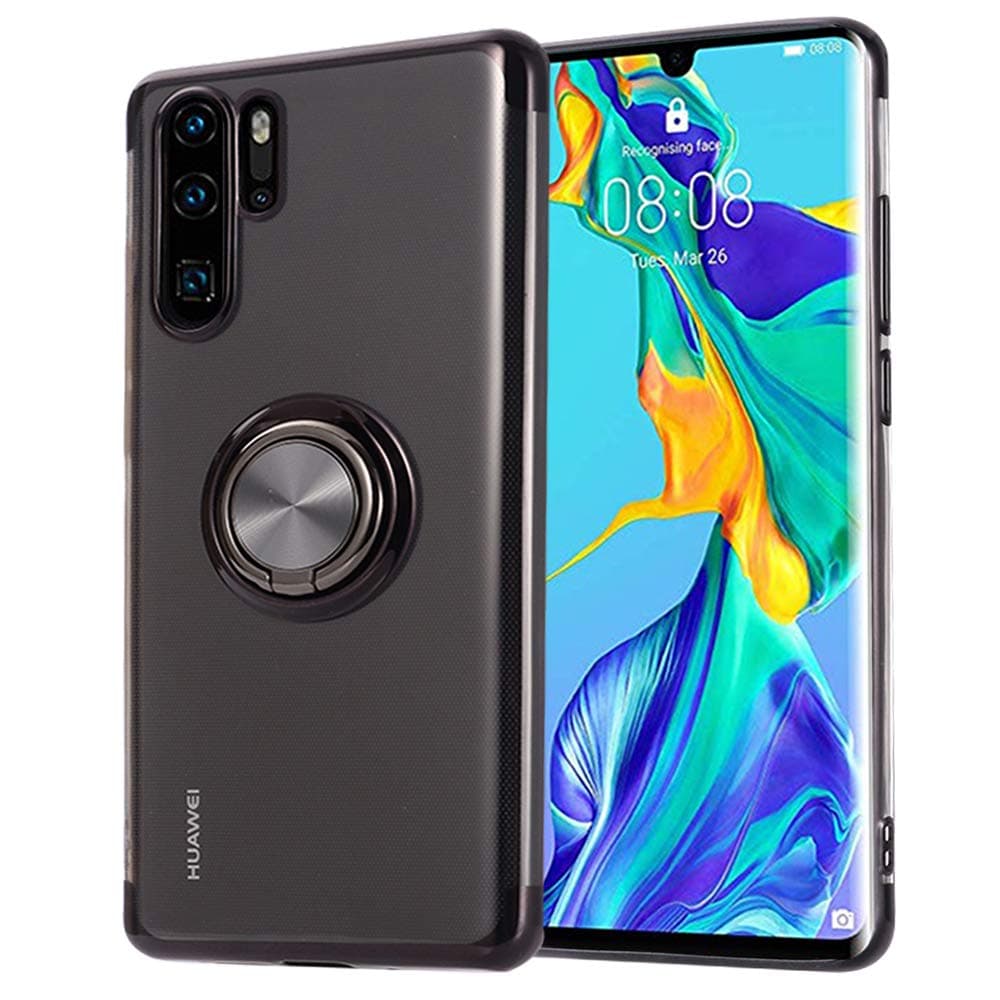 Heroisnice Hawei P30 Pro Case Clear Compatible with Huawei P30pro Cover Magnetic Ring Holder Huwai p 30Pro Protective Cases Shockproof Hawuei 30pro Kickstand Bumper 6.47inch (Black)