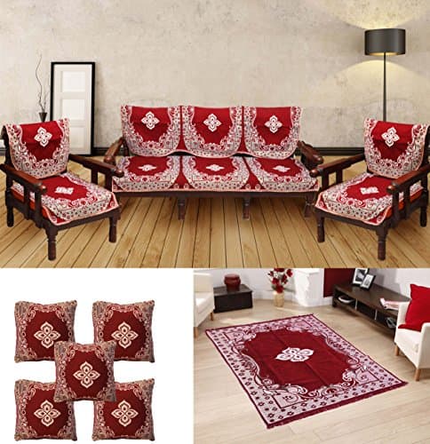 STOP N SHOPP Combo 6 Sofa Covers, 5 Cushion, 1 Quilted Carpet