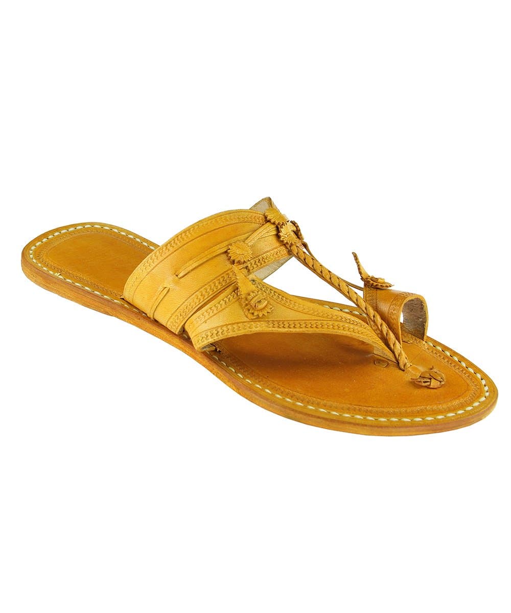 Typical Kolhapuri Design Men Chappal Yellow
