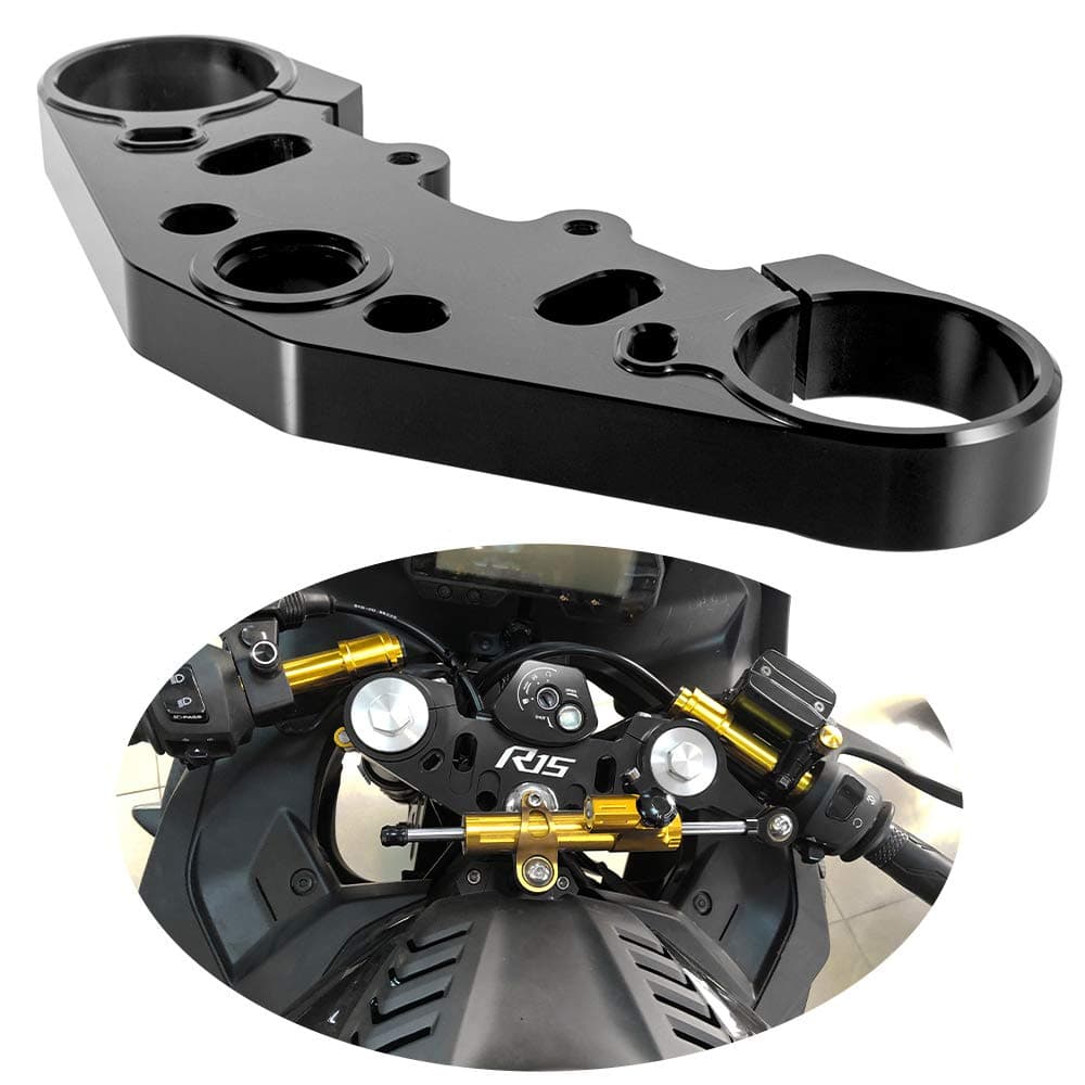 Top Triple Clamp Kit Motorcycle Upper Fork Holder Plate CNC Aluminum Accessories for YZF R15 V3 2017-2019 (Black)