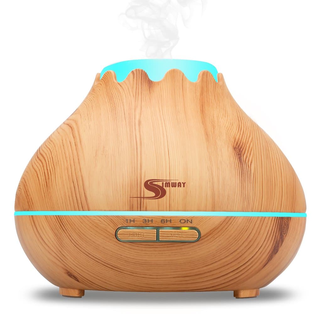 Simway Aroma Essential Oil Diffuser, Aromatherapy 400mL Ultrasonic Cool Mist Aroma Diffuser Humidifier with Waterless Auto Shut-Off, 7 Color LED Lights for Bedroom Living Room