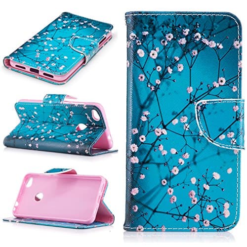 Huawei P8 Lite 2017/ Huawei Honor 8 Lite Case - Ticase Premium PU Leather Wallet Case [Stand Function] [Card Slots] Shockproof Case Flip Cover for Huawei P8 Lite 2017 - Pink Flower