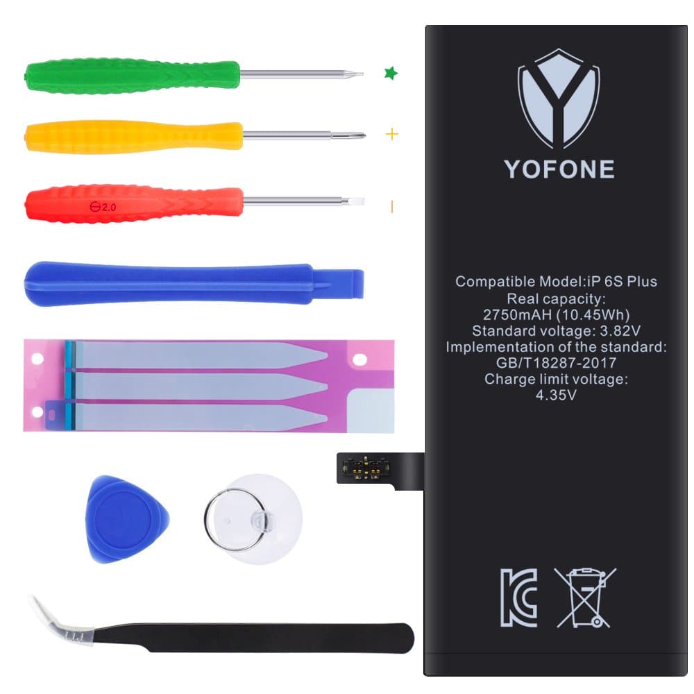 YOFONE Battery for iPhone 6S Plus, with Complete Repair Tools Kit & Glue Adhesive, Instruction - (A1634,A1687,A1699) 2750mAh Internal Replacement Batteries [365 Days Warranty]