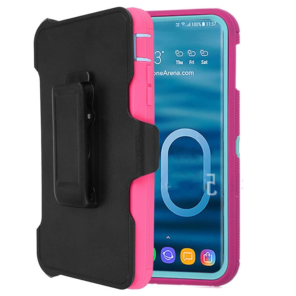 Casa Galaxy S10 Shockproof Case, Touch 3 in 1 Heavy Duty Holster Case Belt Clip + Armor Protective Kickstand Cover for Samsung Galaxy S10 (Pink+Blue)