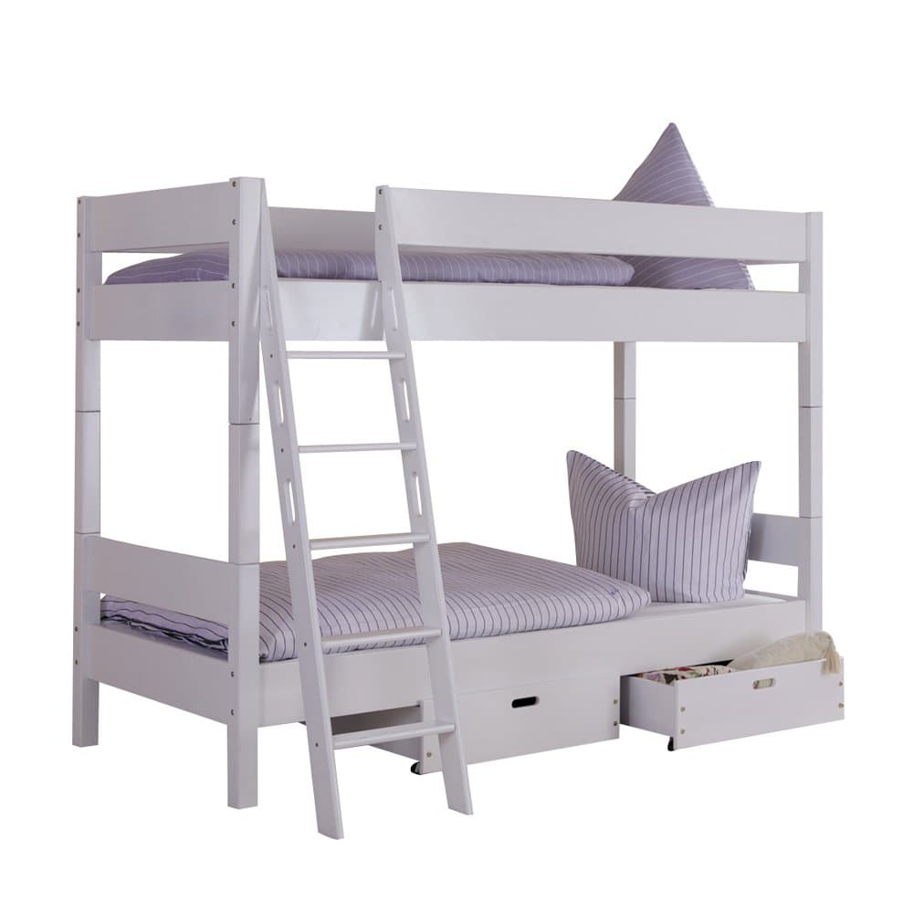 Relita Stefan, Solid Wood, White Painted Bunk Bed with Drawers in White