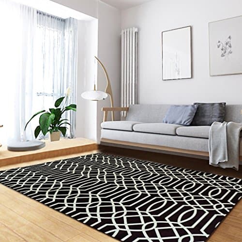 Rugs Modern Style Geometric Pattern Living Room Sofa Bedroom Rectangle Household Washable (Color : Black, Size : 120 * 170cm)