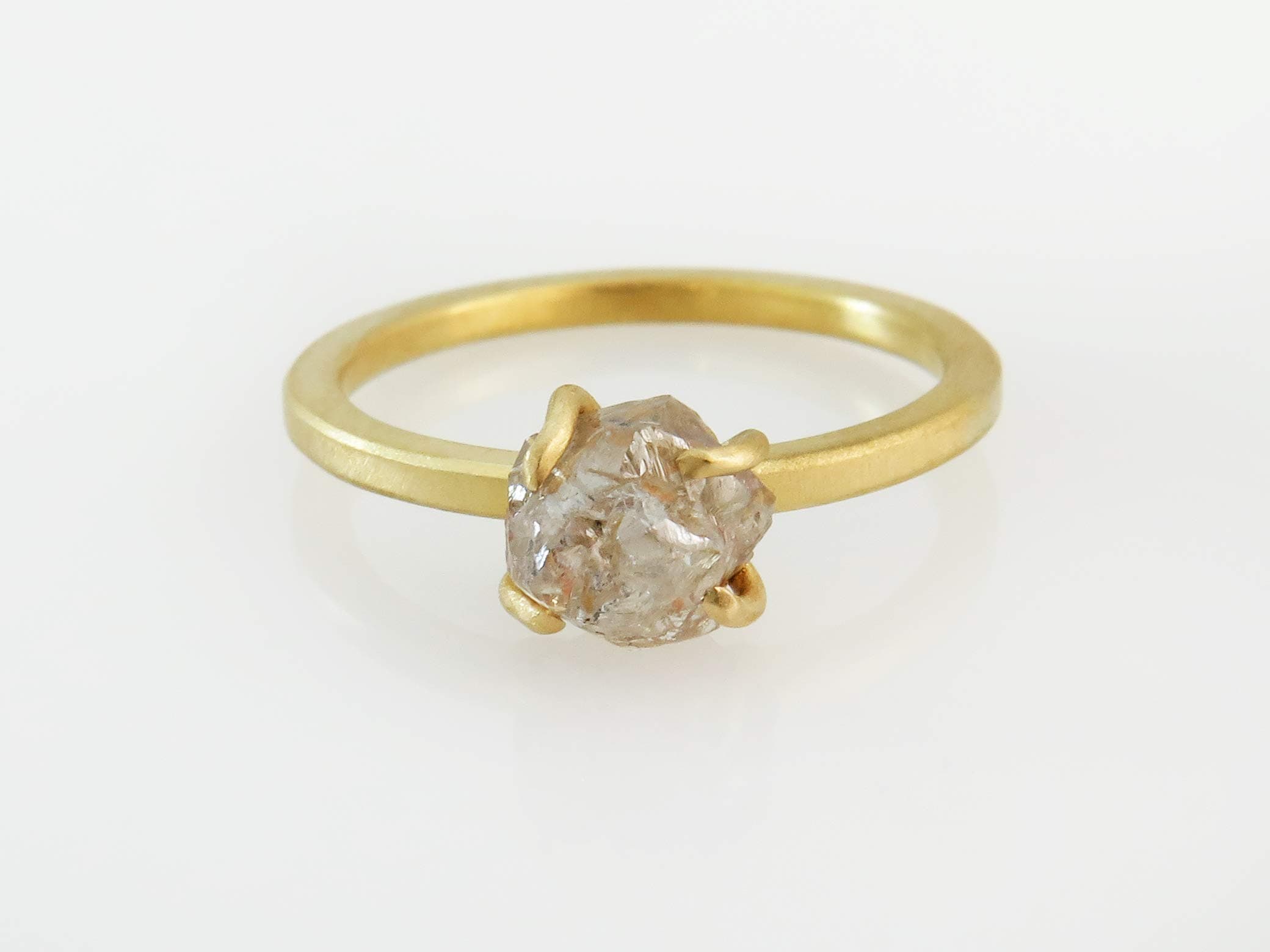 Raw Diamond Ring, Solitaire Engagement Ring with Uncut Diamond and a Modern Prong setting Handmade of Solid 18k/14k Yellow, Rose or White Gold, Fine Fashion Jewelry