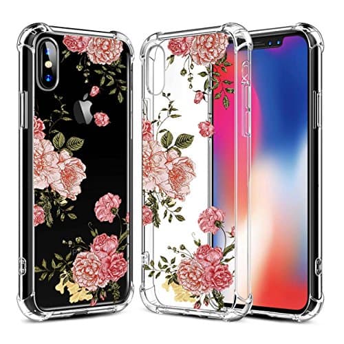 Verson iPhone X Case with Flowers, [Four Corners Thicken Shockproof] Slim Shockproof Clear Floral Pattern Soft Flexible TPU Back Cover Case [Support Wireless Charging]