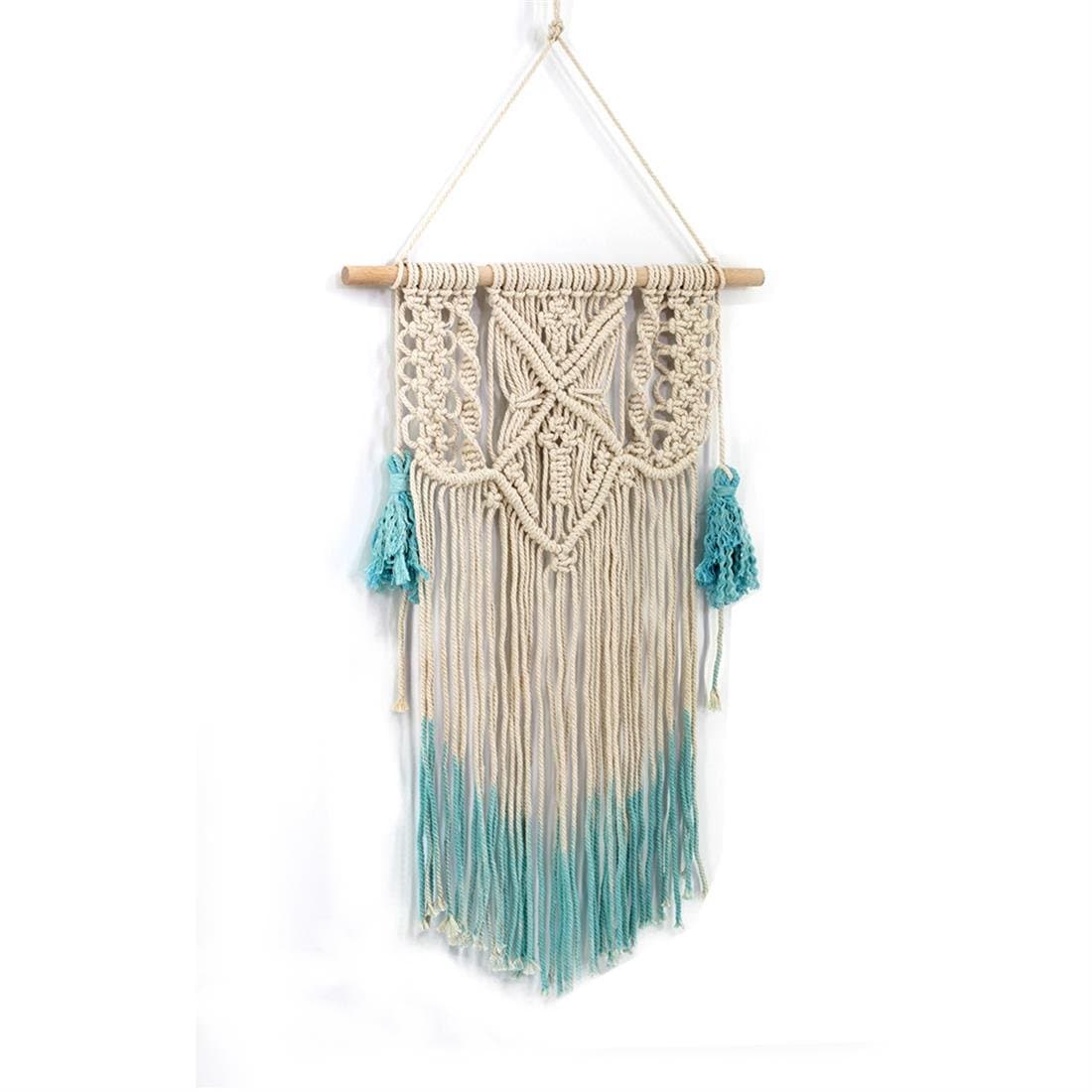 OMAS Handmade Macrame Wall Hanging-Woven Tapestry-Boho Wall Decor- Macrame Tapestry- Textile Wall hanging – Chic Bohemian Home Geometric Art Decor-sky blue