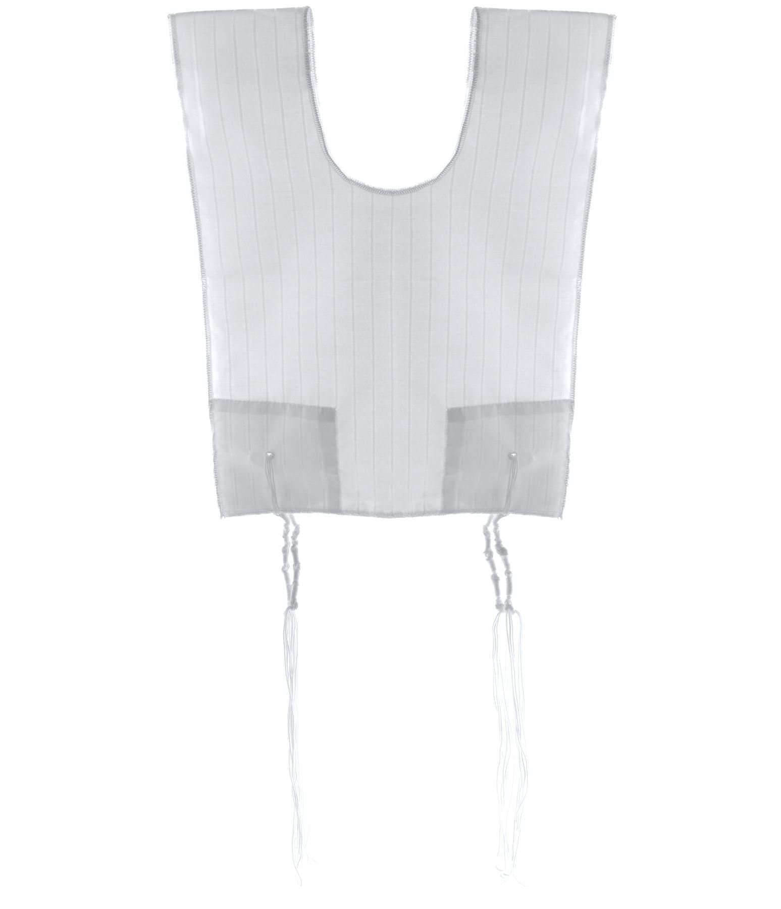 White Polycotton Talit Katan with Wool Tzitzit, 63 x 126 centimetres