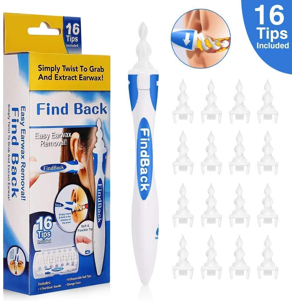 Ear Wax Remover,Ear Cleaner Tool Kit, Safe & Soft Spiral Earwax Removal Tool with 16 pcs Silicone Washable Tips,Safe and Soft, Suitable for Kids & Adults
