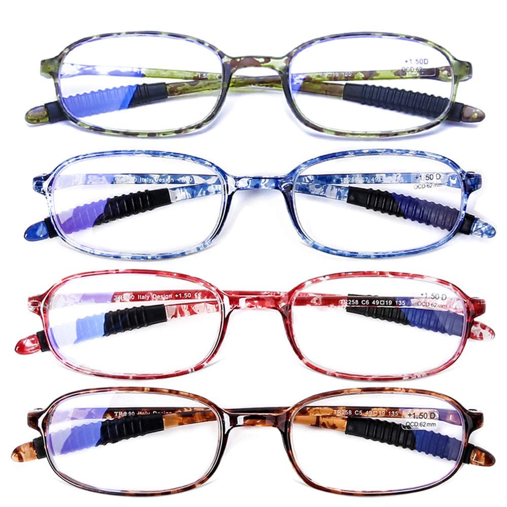 AQWANO 4 Pack Computer Reading Glasses Blue Light Blocking Lightweight TR90 Flexible Frame UV Protection Readers for Women Men +3.0