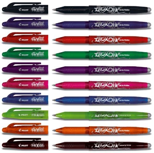 Frixion Pilot BL-FR7 Large Rollerball Pen Set in Practical Gift Case / 10 Assorted Colours/ 0.4 mm Line Width