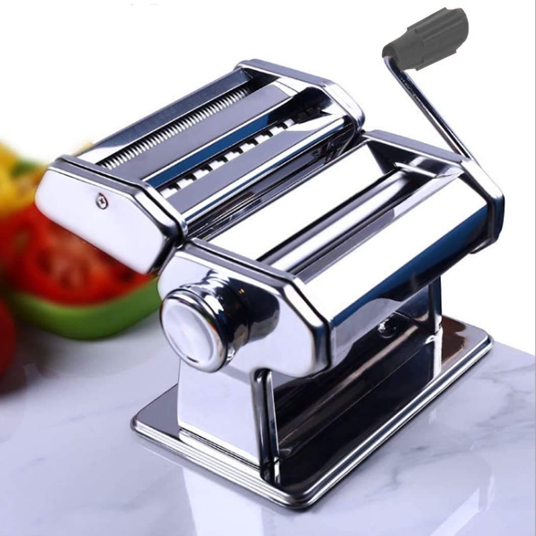 Home Kitchen Removable Manual Pasta Maker Roller Dough Noodles Spaghetti Fettuccine Making Machine Hand Crank Cutter (Silver)