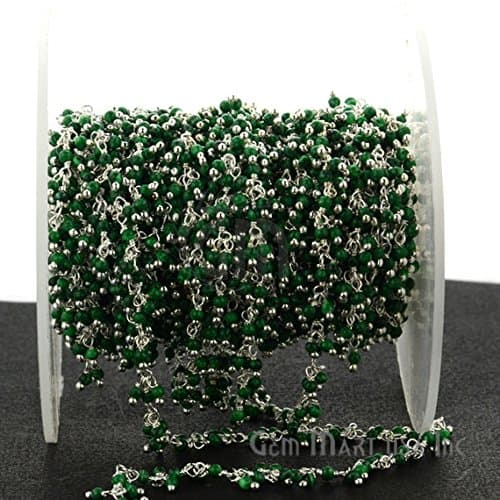 10Ft Malachite Cluster Rosary Chain, 2-2.5mm Silver Plated Wire Wrapped Rosary Chain(SPMC-30019)
