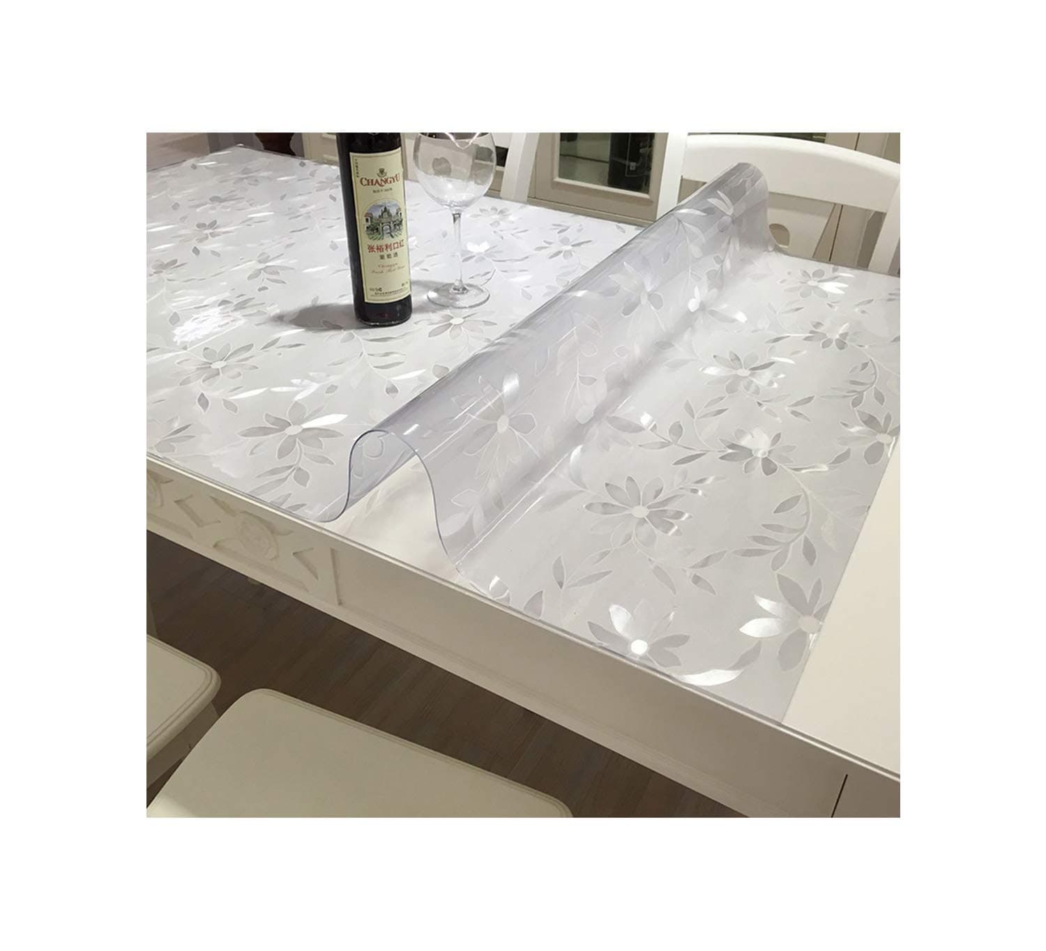 Waterproof Table Tablecloth with Pattern Kitchen Pvc Table Cover Oil Cloth Soft Glass Tablecloth 1.0 Mm Transparent Tablecloth,Cosmos Flower,70X170Cm
