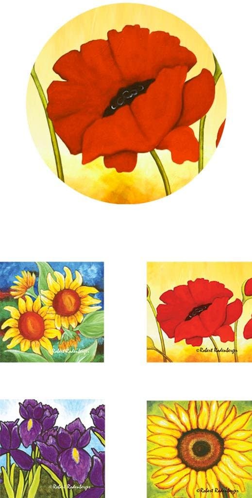 Bundle 5 Piece Home or Office - Assorted Flowers - Mousepad/Trivet and Four (4) Coasters Neoprene