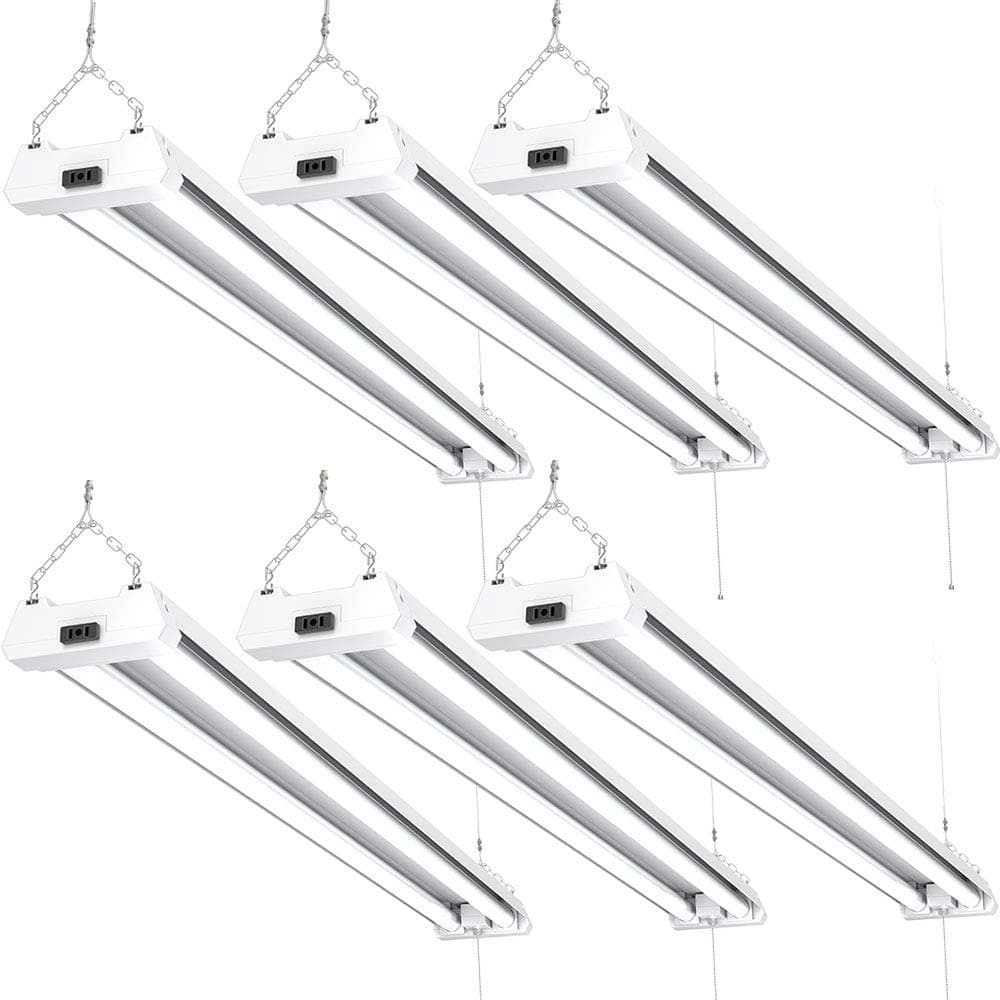 Sunco 6 Pack Linkable LED Utility Shop Light, 4500 LM, 3000K Warm White, 4 FT, 48 Inch Integrated Fixture for Garage, 40W Equivalent 150W, Surface + Suspension Mount, White