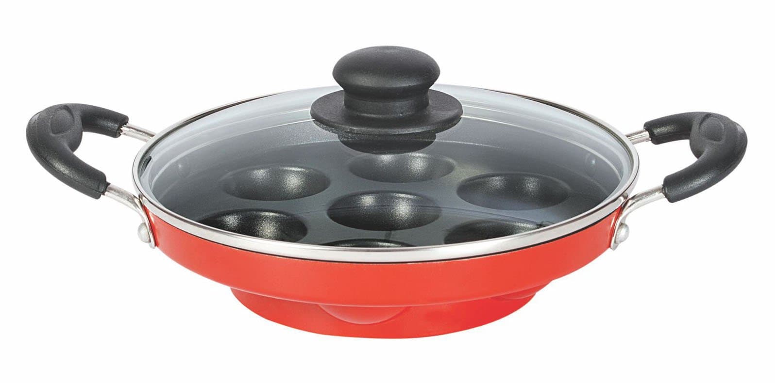Ok Hard Anodized Coating Non-Stick Small Idli Maker Kadai With Glass Lid Cookware