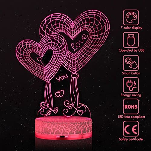 Wpky 3D Lamp Table Night Light 3D Illusion Lamp 7 Color Change LED Desk Light with Multicolored USB Power for Living Bed Room Bar Best Toys (Love)