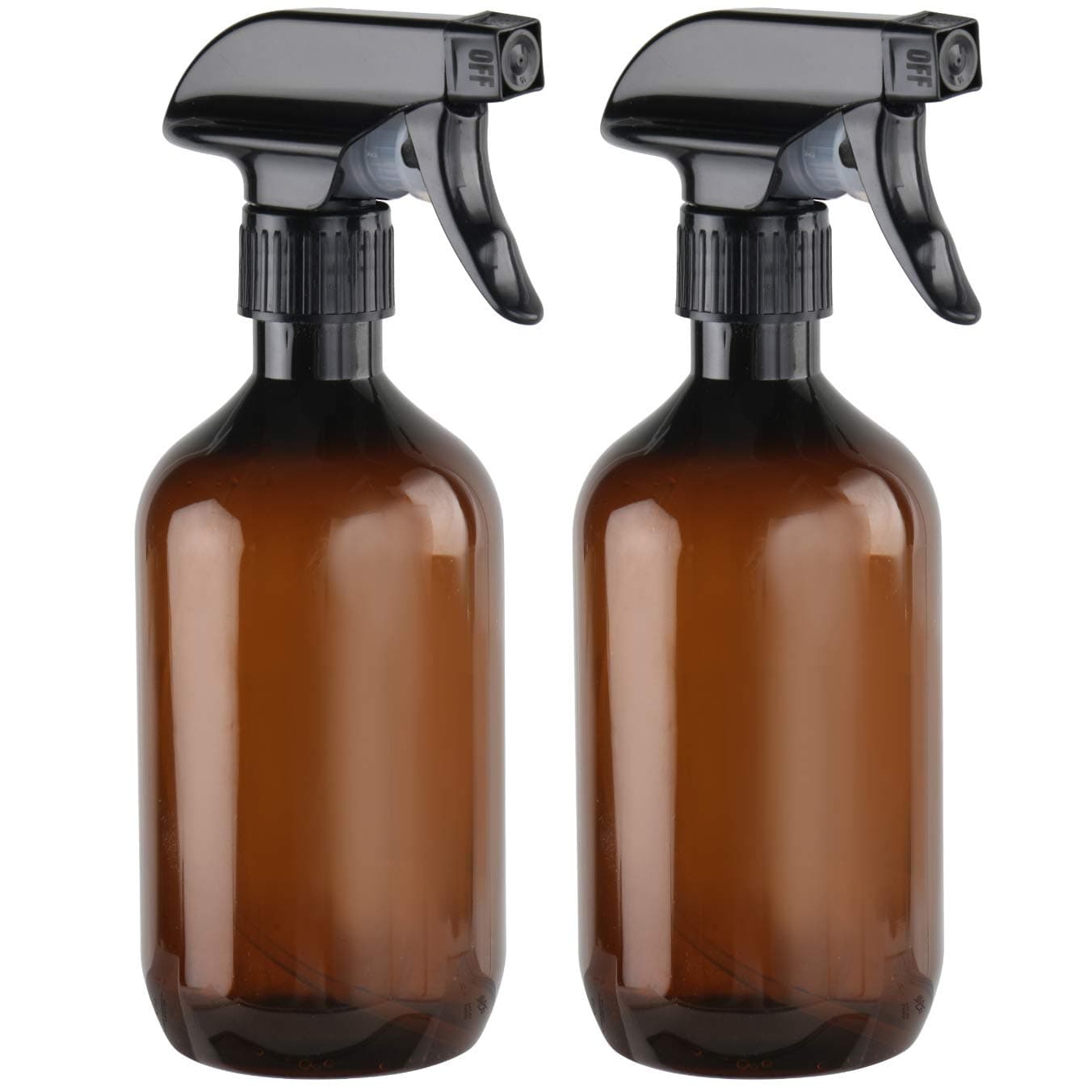 Amber Spray Bottle, PET Plastic Refillable Bottles with Black Fine Mist Sprayers, 16oz/470ml Lightweight Durable Container for Water Planting, Essential Oils or Cleaning Solutions, 2 Pack