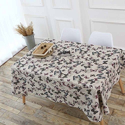 Upxiang Butterfly Grain Tablecloth Cotton Linen Rustic Rectangle Washable Table Cover For Coffee Dinner Book Desk Stoage Party Holiday Home Decor