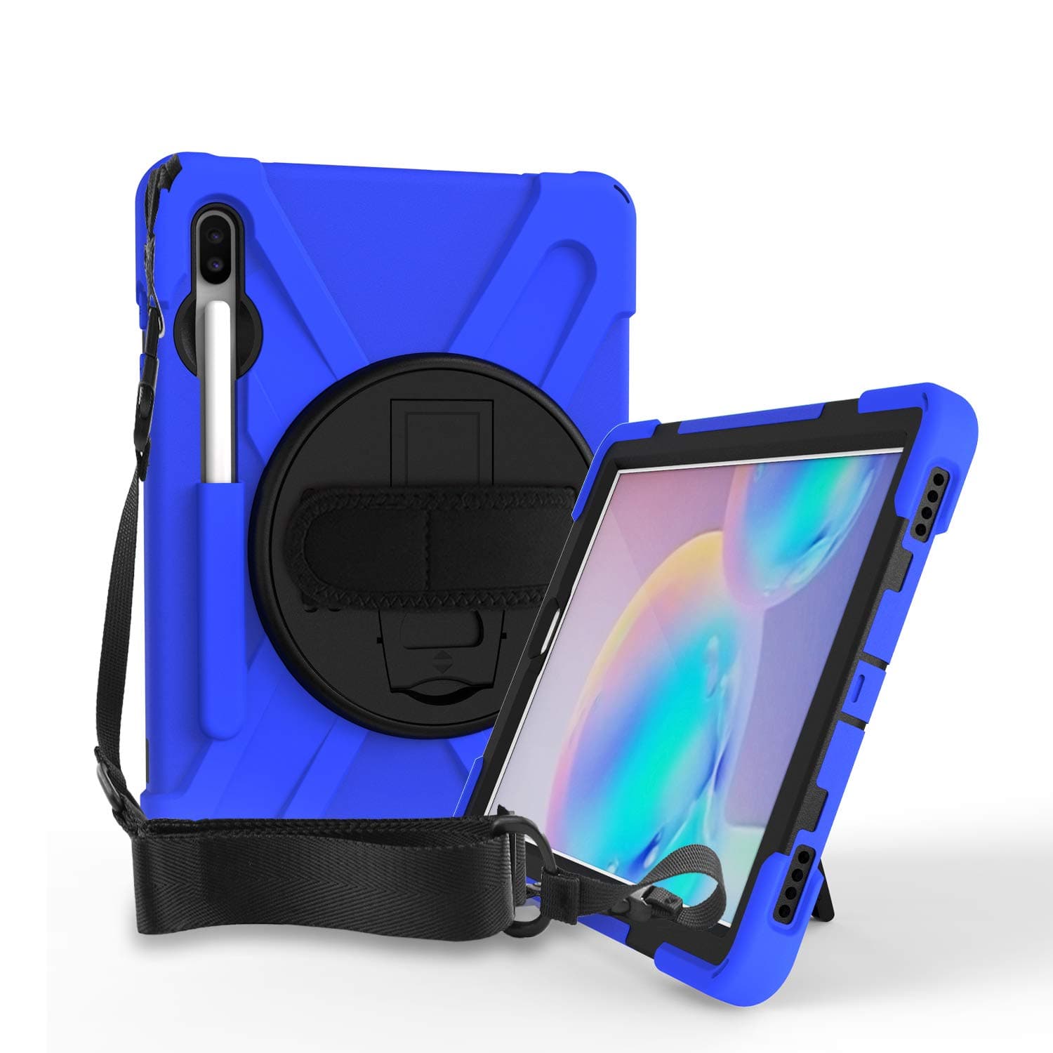 Rugged Cover for Samsung Galaxy Tab S6 10.5 Case Shockproof Heavy Duty Full Body Protective 10.5-inch Tough Bumper Shell with Pen Holder, Stand and Shoulder Strap SM-T860 T865 2019(Blue)