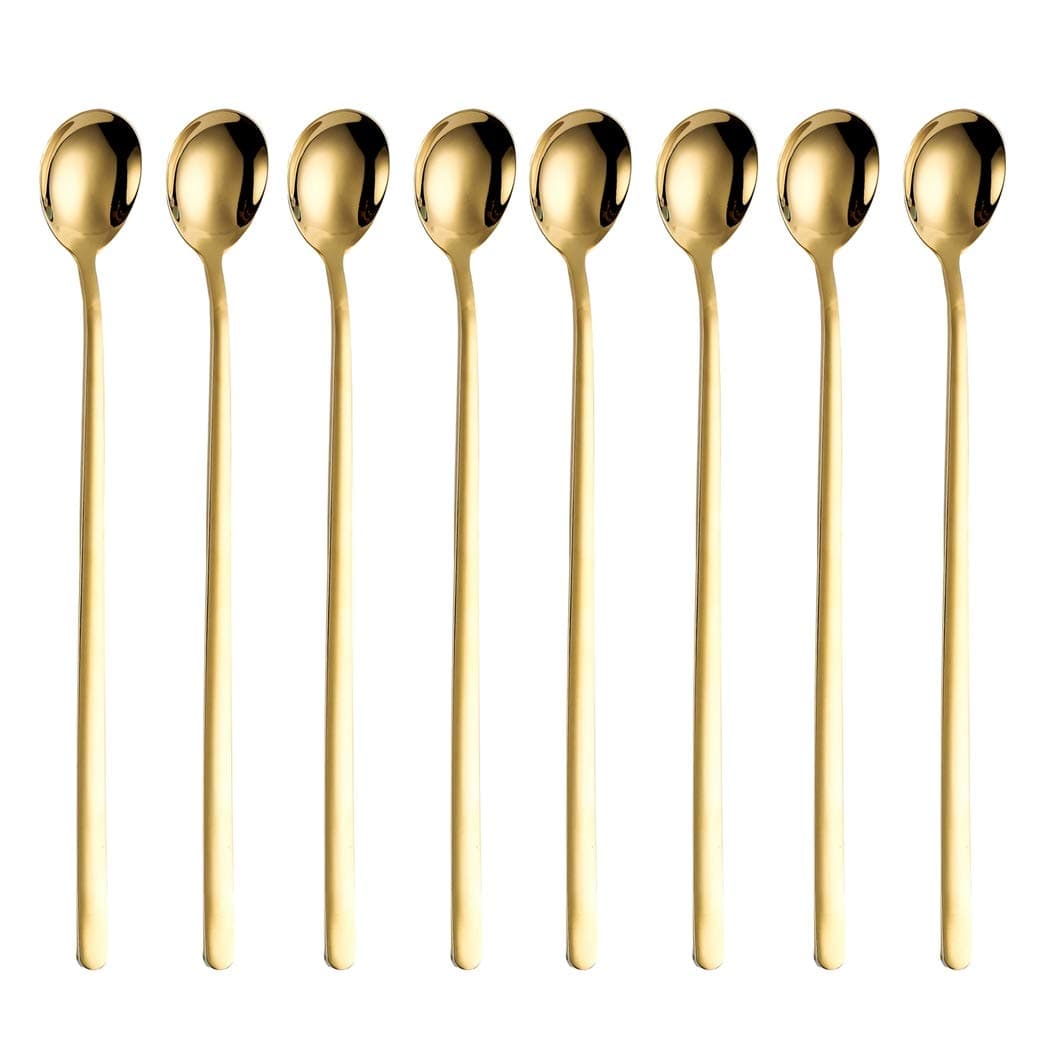 Long Handle Ice Cream Tea Spoon 8 Piece 18/10 Stainless Steel Mixing Ice Cream Cocktail Cocktail Stirring Spoons Set Dishwasher Safe 9 Inch Gold