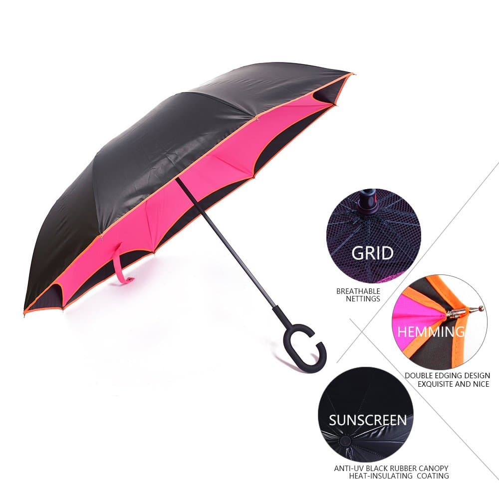 Vejaoo Windproof Double Layer Reverse Umbrella, Creative Inverted Travel Umbrella with C Shaped Handle, Sun or Rain Umbrellas