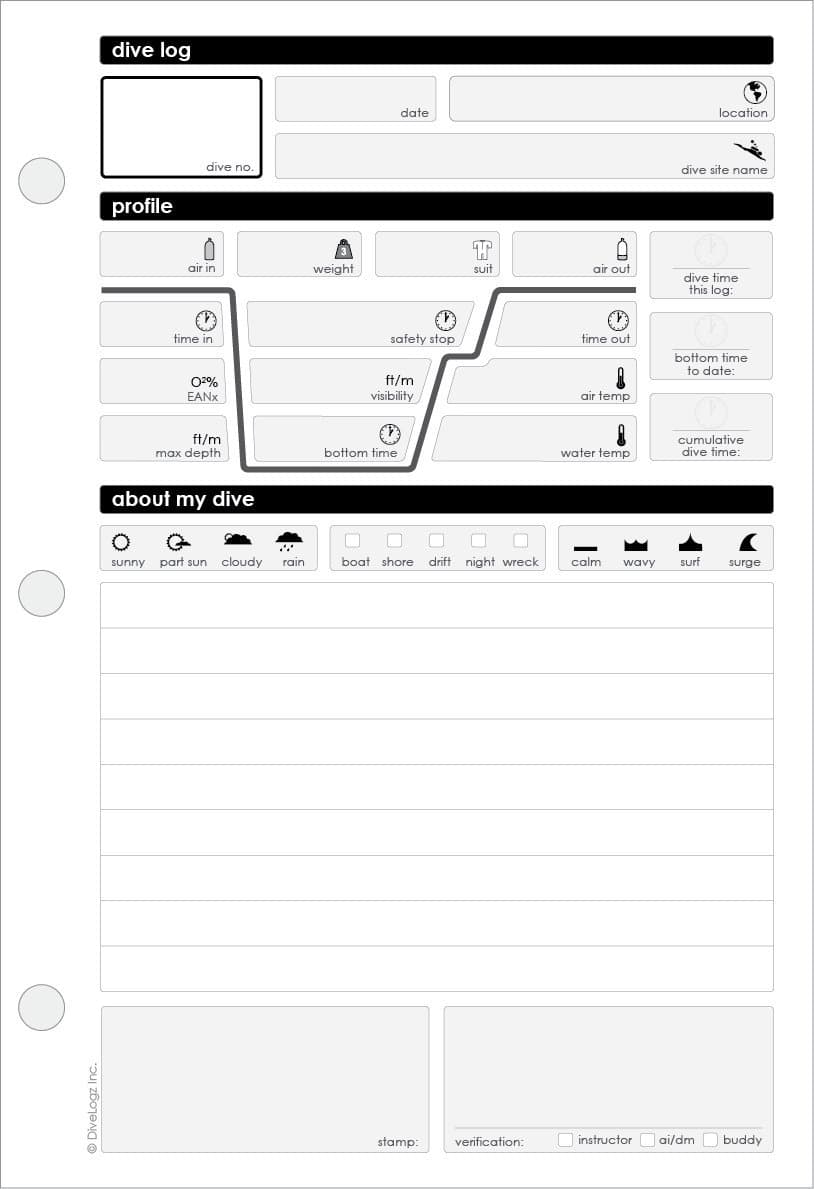 Dive Log Refills (Fits Our Binder or Any PADI Style Scuba Binder)
