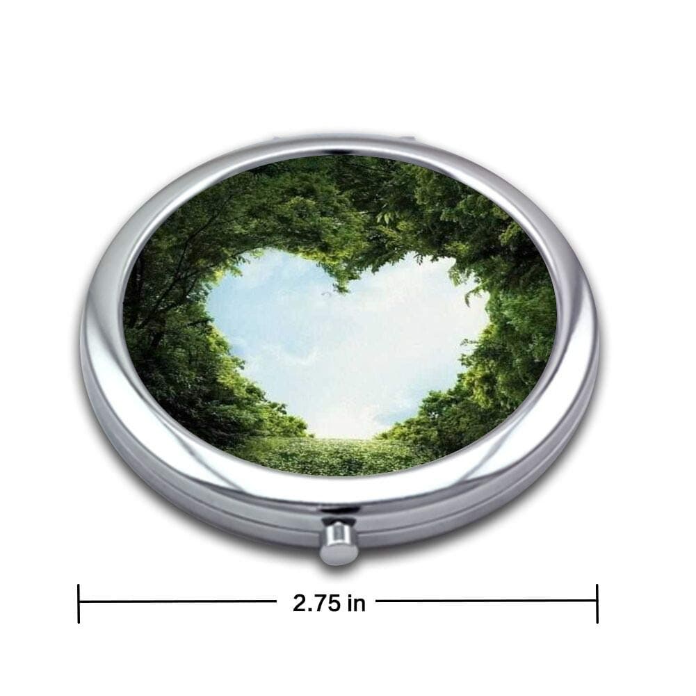 Two-sided Handheld Heart-shaped Hole Makeup Mirror Stylish Light Small Compact Foldable Travel Mirror 1X & 2X Magnification
