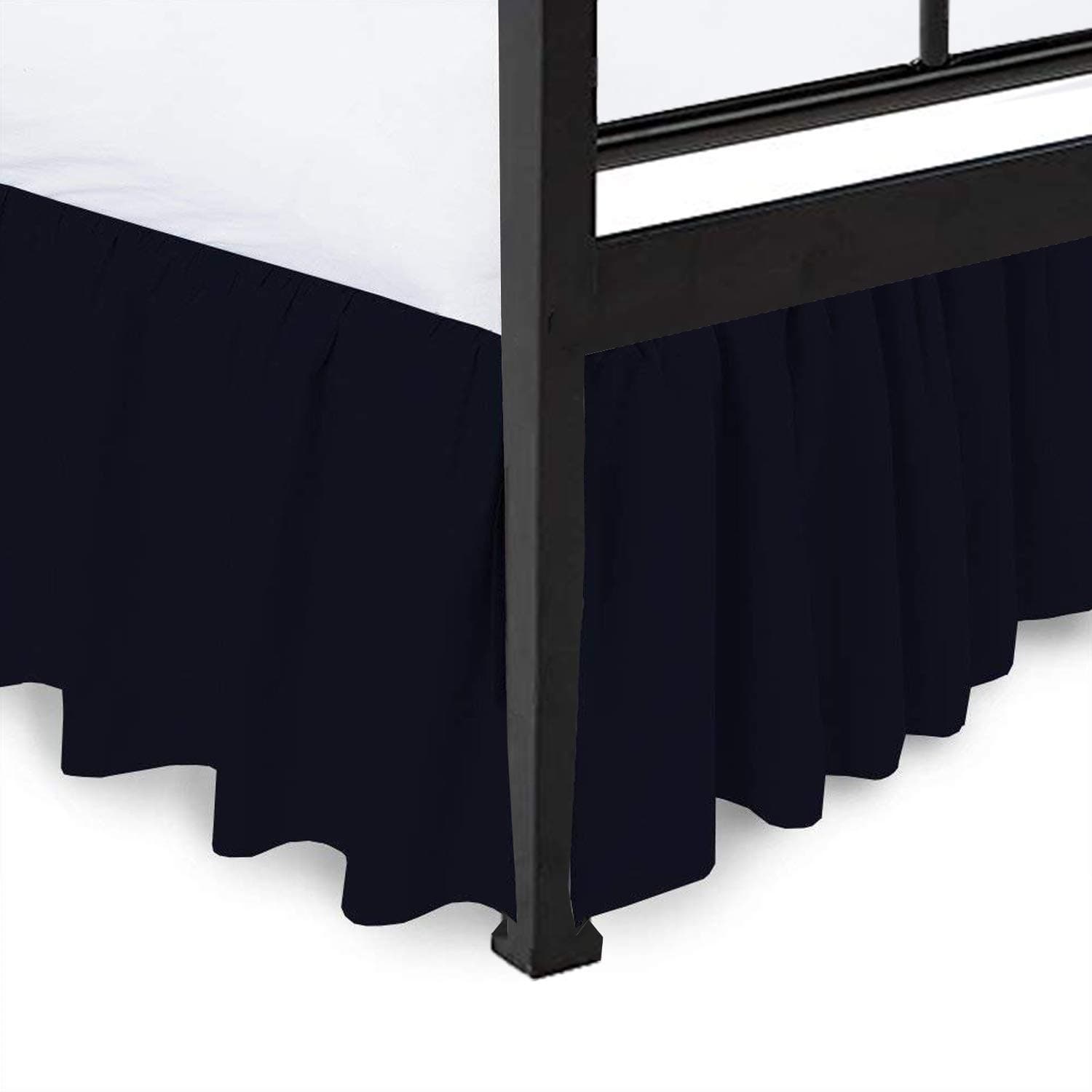 Ruffled Bed Skirt with Split Corner 100% Microfiber Soft,Sheen & Wrinkle Free Bed Skirt Gathered Style Dust Ruffle Bed Skirt with 18 Inch Drop Three Sided Coverage Dust Ruffle (Navy Blue,Queen)