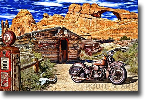 HARLEY DAVIDSON FLATHEAD WILLYS JEEP MOAB UTAH ART PRINT