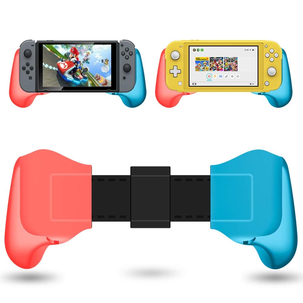 Grip Case for Nintendo Switch Lite 2019, Comfortable & Ergonomic NS Mini Non-Slip Handle Stretchable with Stand Brace Compatible Nintend Switch/Switch Lite Handgrip Accessories (Red Blue)