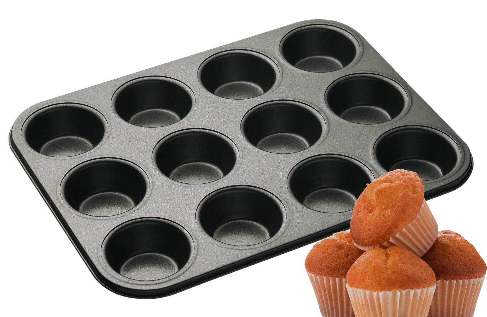 Non Stick 12 Cup Cake Deep Bun Muffin Pie Yorkshire Pudding Baking Tray Tin Pan
