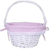 Oypeip Easter Basket Gift Basket Oval Willow Round Wicker Storage Basket With One Drop Down Handle Easter Baskets for Kids Fabric Cotton Linen For Office, Bedroom, Closet, Toys