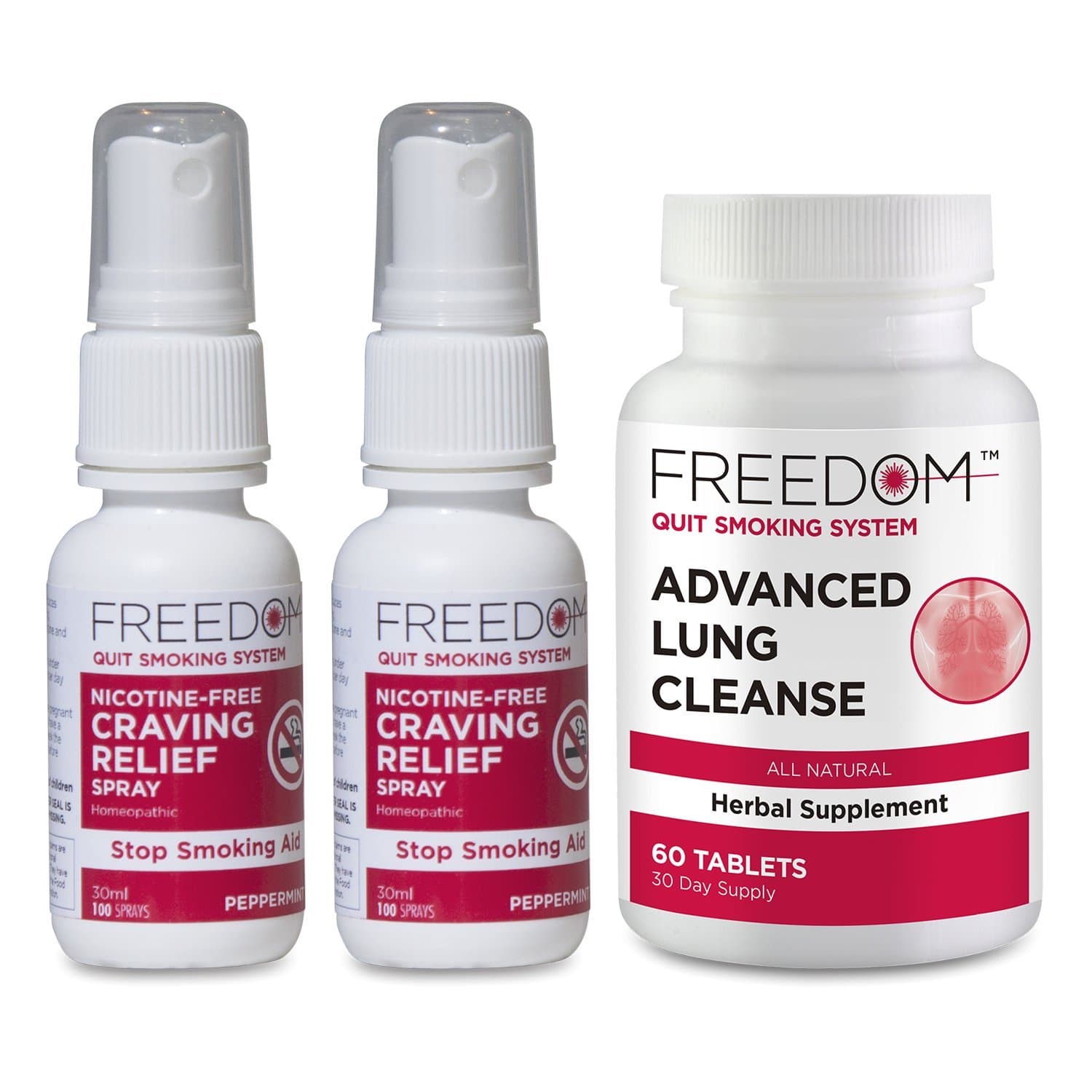 Freedom Quit Smoking Craving Relief Spray -2 Pack + Bundle with Advanced Lung Cleanse Supplement