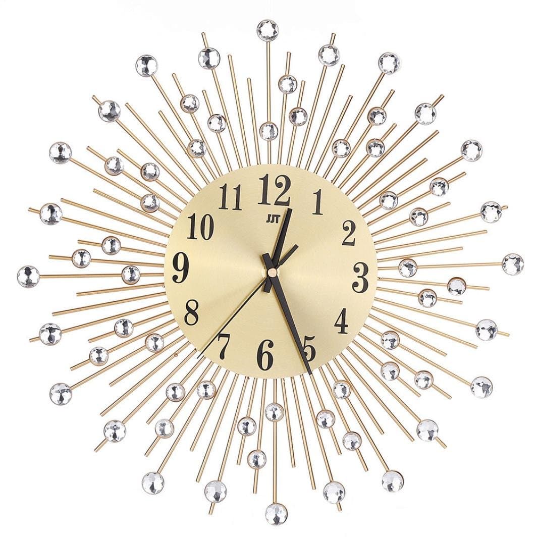 FZZ698 3D Wall Clock, Diamonds Decorative Clock, for Home Kitchen Office Diameter 38cm (Gold)