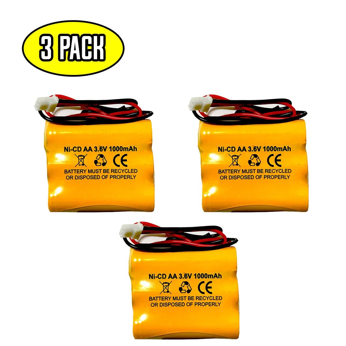 (3 Pack) Ni-Mh Battery Replacement Saft B15CS03 3.6v 1000mAh Ni-Cd Battery Replacement for Emergency and Exit Light White Connector Emergi-Lite C8