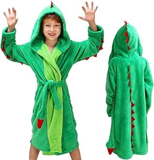 Kids Boys Animal Plush Bathrobe Dinosaur Monster Hooded Fleece Sleep Robe 3-8 Years