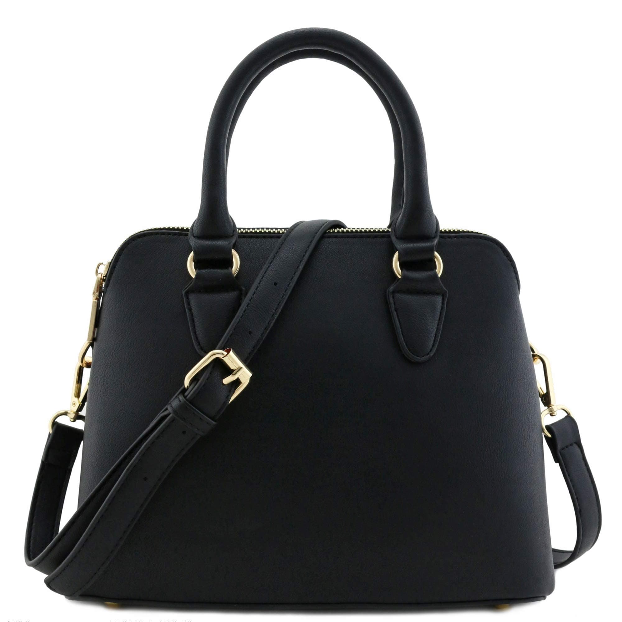 Classic Double Zip Top Handle Dome Satchel Bag