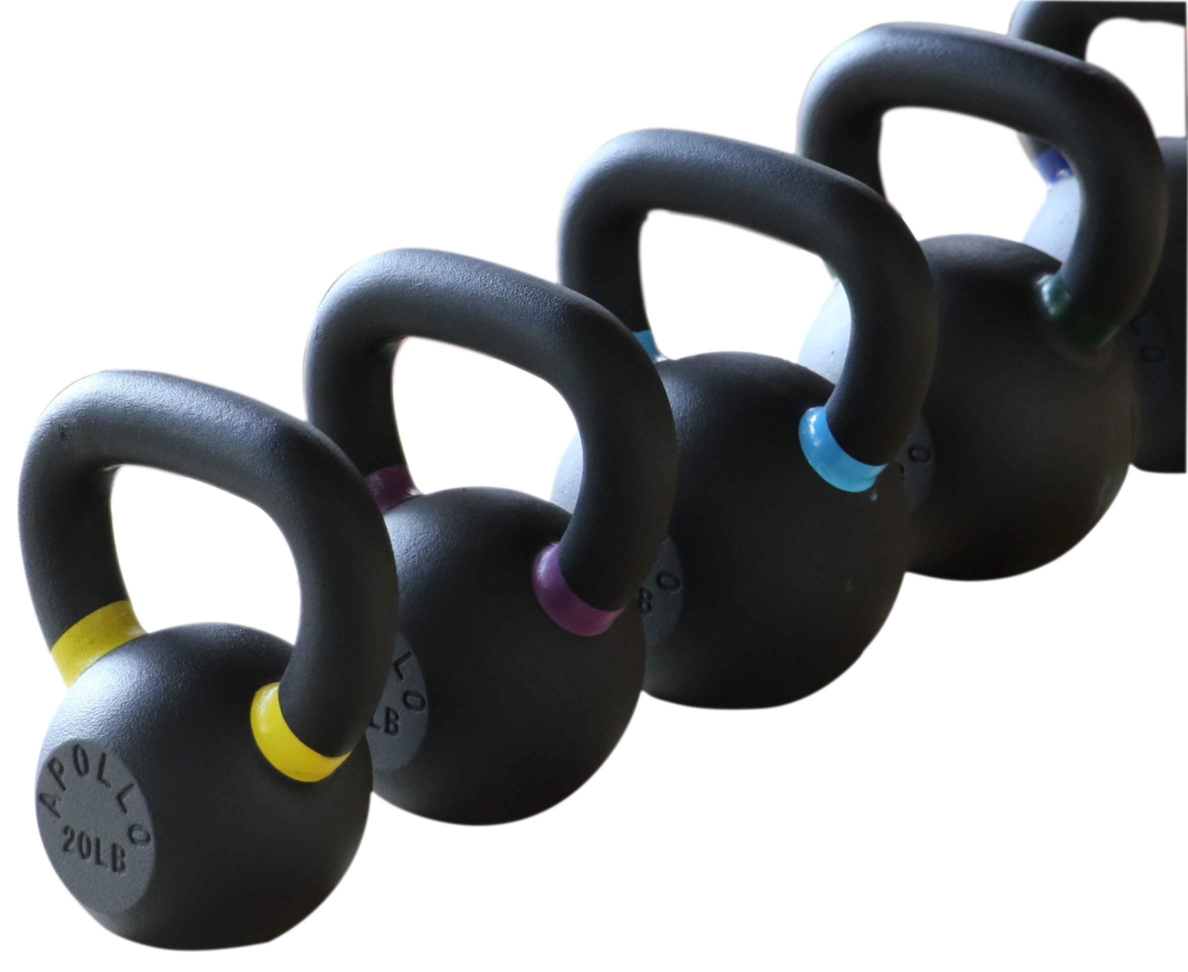 Apollo Athletics 1-Piece Solid Cast Iron Kettlebell with Color Ring for Home Exercise & Gym Workout
