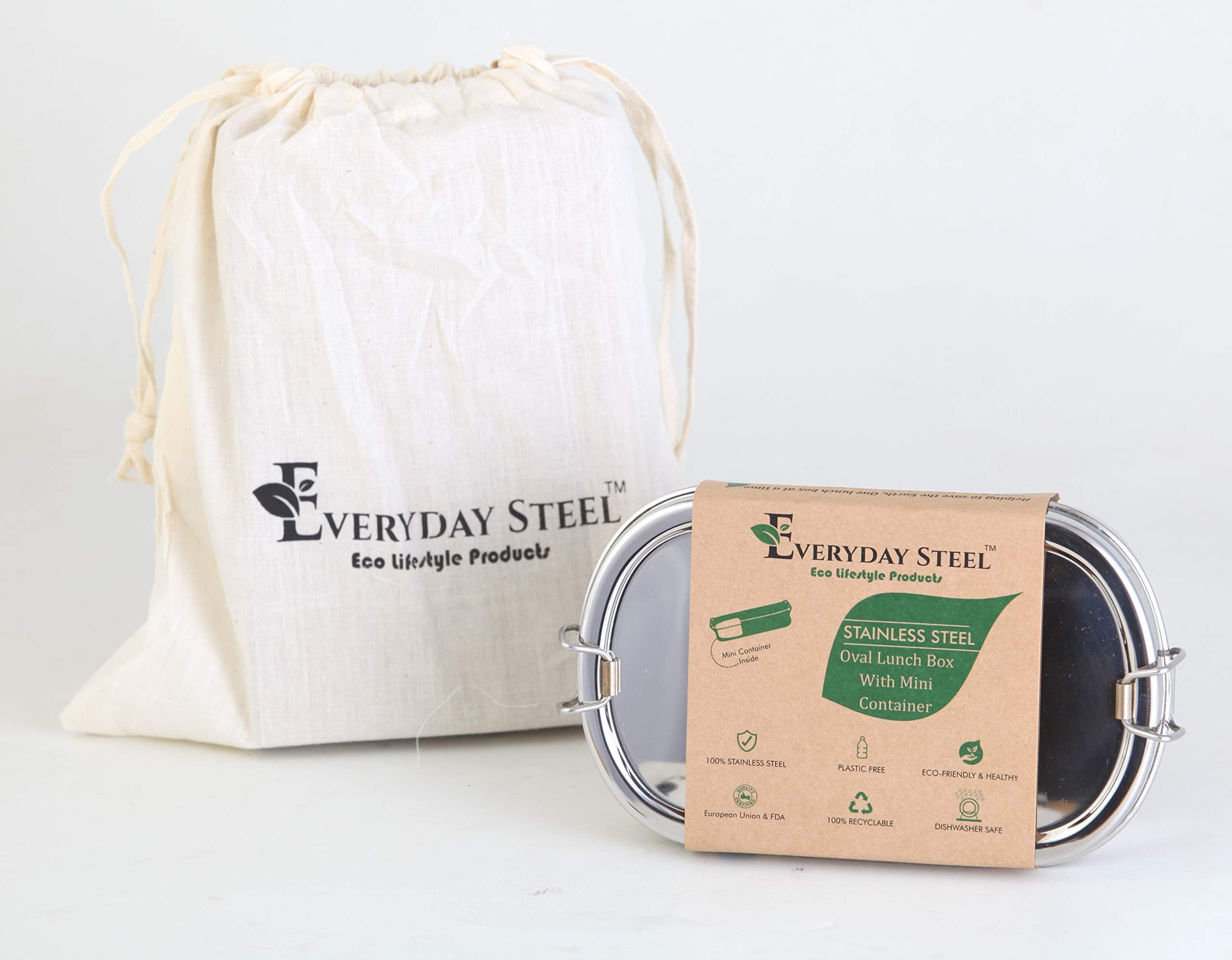 Everyday Stainless Steel Oval Lunch Box with Mini Container