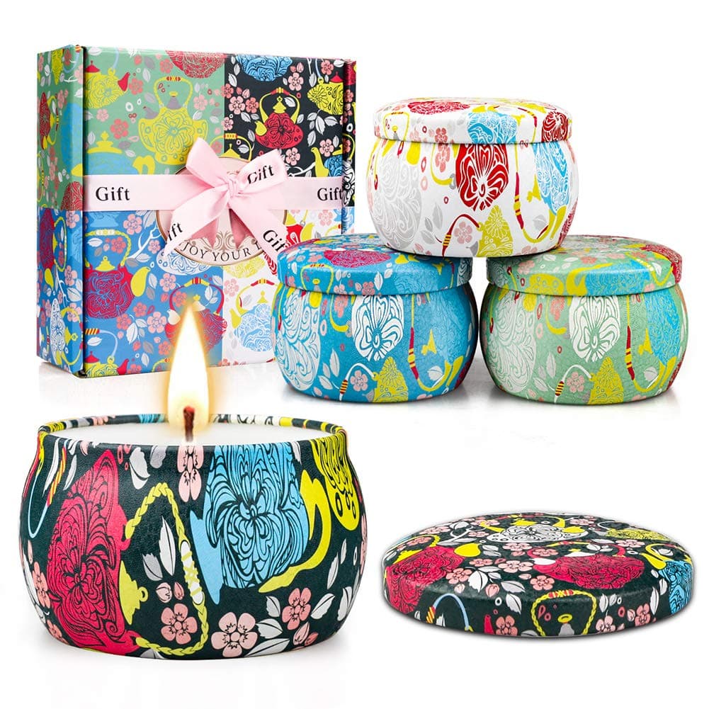 Scented Candles, 8% Essential Candle Set, 4 Pack Aromatherapy Candle, Stress Relief Gifts for Women,120H Burning, Candles for Home Scented, Ideal for Birthday, Valentine's Day, Mother's Day